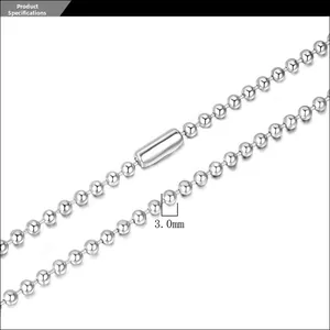 Detailed close-up of 3.0mm stainless steel ball chain with cylindrical connector