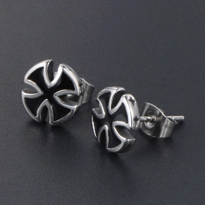 Titanium steel cross stud earrings with black enamel finish for men and women