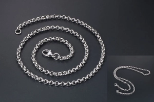 Dettaglio di una catena Rollo in acciaio inossidabile argento con chiusura a moschettone