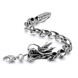 Bracelet Tête de Dragon Vintage en Acier Inoxydable pour Hommes Chaîne à Maillons d'Écailles de Dragon Rétro Bijoux Hip Hop