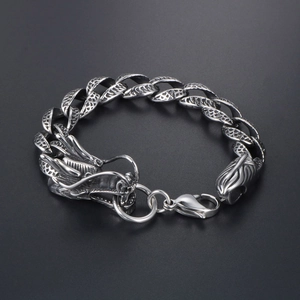 Bracelet tête de dragon en acier inoxydable avec maillons gravés au style rétro pour hommes