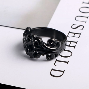 Vintage black titanium steel ring with hollow cloud pattern in a gothic punk style