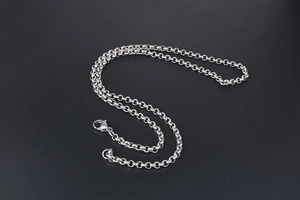 Collana a catena Rolo in acciaio inossidabile argento lucido con chiusura a moschettone
