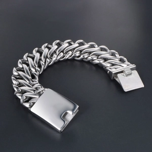 Polished silver cuban chain bracelet for men in heavy stainless steel with a box clasp