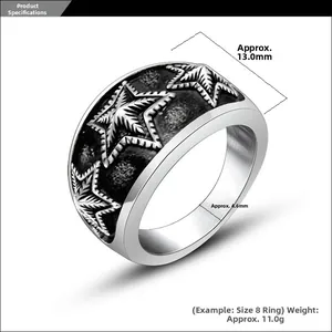 Detailed specs of men's vintage star ring showing 13mm width and 4.6mm thickness