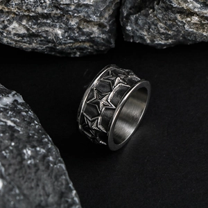 Retro Punk Stainless Steel Wide Band Ring Carved Star Relief Distressed For Men Women Unisex Hip Hop Jewelry Ring