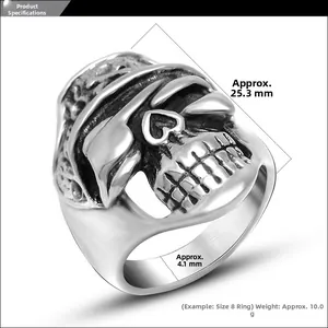 Macro detail of gothic skull ring showing 25.3mm height and heart-shaped nose design