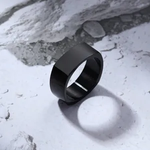 Men's matte black square band ring in minimalist stainless steel industrial style