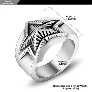 Detailed view of the star ring dimensions including width and band thickness in mm