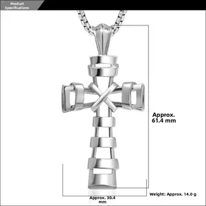 Detailed view of titanium steel cross pendant with precise dimensions 61.4mm x 30.4mm
