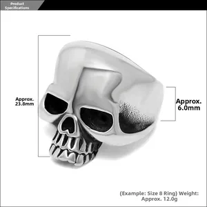 Detail showing dimensions of vintage skull ring with 23.8mm height and 12g weight