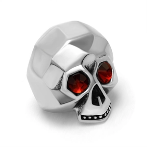 Men's Punk Gothic Skull Ring Stainless Steel With Red Rhinestone Eyes Geometric Cutting Biker Band Ring Jewelry Gift