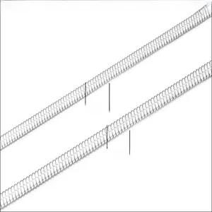 Close-up of flat silver snake chains showing detailed 2.7mm and 3.3mm width comparisons