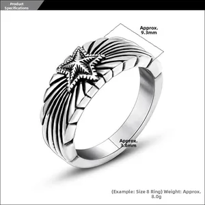 Spécifications de taille détaillées de la bague étoile vintage en fini argent