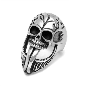 Gothic Punk Stainless Steel Long Tongue Skull Ring For Men Vintage Silver Biker Rock Jewelry Halloween Party Accessories
