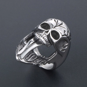 Punk style gothic skull ring with tongue out made of high quality polished titanium steel
