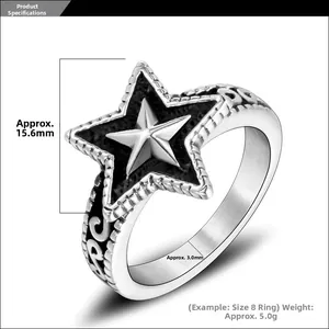 Detailed scroll pattern and star dimension of vintage stainless steel ring for men