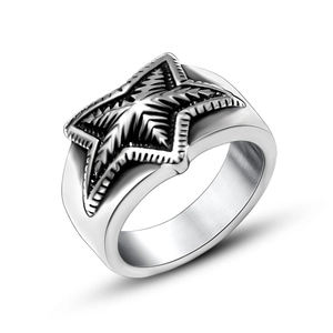 Retro Titanium Steel Five Pointed Star Ring For Men Women Punk Rock Wide Band Statement Jewelry Distressed Metal Ring
