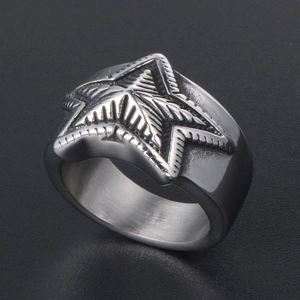 Polished stainless steel star ring for men and women featuring a textured 3D star design