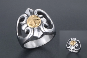 Detailed macro shot of vintage eagle signet ring with gold accent and punk design