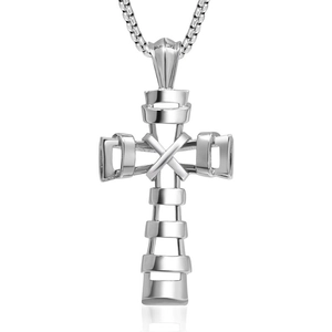 Hip Hop Titanium Steel Hollow Cross Pendant Necklace For Men Silver Industrial Geometric Polished Punk Jewelry Accessory Gift