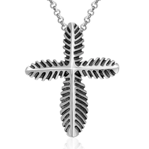Vintage Gothic Stainless Steel Leaf Cross Pendant Necklace For Men Women Retro Punk Industrial Style Jewelry Accessory