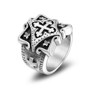 Vintage Stainless Steel Cross Ring For Men Gothic Punk Oxidized Silver Embossed Biker Band Ring Fashion Jewelry Gift