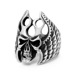 Vintage Gothic Skull Ring For Men Stainless Steel Punk Rock Wing Biker Ring Hip Hop Oxidized Polished Fashion Jewelry