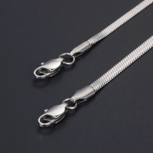 Sleek silver flat snake chain necklace for men and women featuring a secure lobster clasp