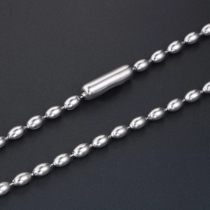Polished titanium steel ball chain necklace with silver oval beads and cylindrical clasp