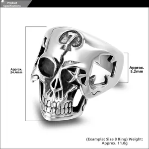 Technical detail of skull ring showing 24.4mm height and 5.2mm width dimensions