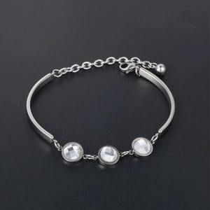Stainless Steel Rhinestone Bracelet For Women Fashion Polished Jewelry Minimalist Titanium Steel Adjustable Link Bracelet Gift