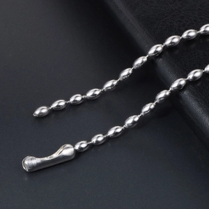 Polished silver beaded titanium steel necklace with oval links and secure clasp connector