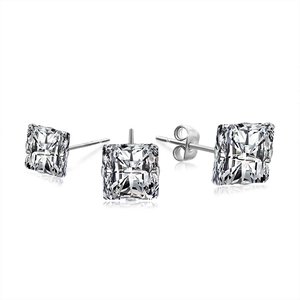 Minimalist Stainless Steel Square Cut Zirconia Stud Earrings For Women Men Geometric Clear Stone Inlaid Piercing Jewelry Gift