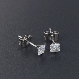 Classic square-cut cubic zirconia stud earrings in polished silver steel for women