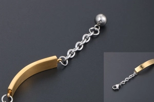 Detail of matte gold plate on silver polished chain with lobster clasp closure
