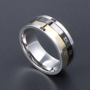 Bague rotative tricolore pour homme en acier inoxydable avec chiffres romains