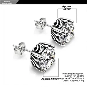 Detail showing dimensions of vintage stud earrings with 7mm zirconia and floral base