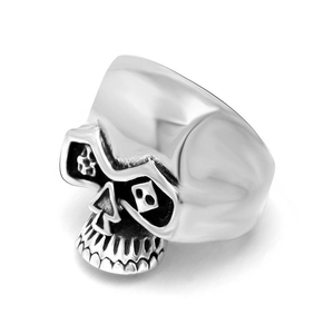 Bague Crâne en Acier Inoxydable Vintage pour Hommes Style Gothique Punk Motif Pique de Poker Anneau Biker Bijoux de Fête Halloween Cadeau
