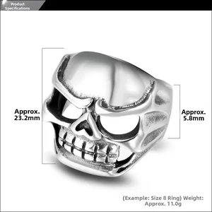 Macro detail of skull ring dimensions showing 23.2mm height and 5.8mm width measurements