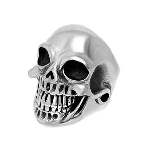 Bague crâne punk pour hommes en acier inoxydable poli avec effet d'oxydation vintage