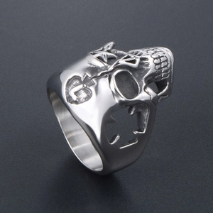 Gothic hollow skull ring in stainless steel with cross and star cutout details