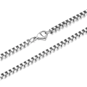 Polished silver stainless steel box chain necklace with a secure lobster clasp