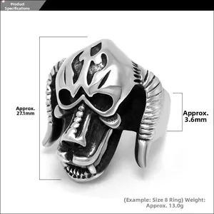 Detailed specs of gothic ox horn demon ring with dimensions and weight measurements