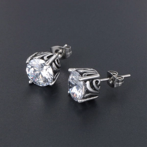 Retro couple rhinestone earrings in titanium steel with intricate filigree scroll patterns