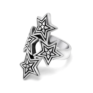 Retro multi-star titanium steel ring for men with vintage punk oxidized silver finish