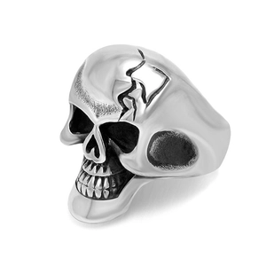 Bague Crâne Vintage en Acier Inoxydable pour Hommes Punk Gothique Tête de Squelette Bague avec Détail Craquelé Couleur Argent