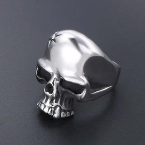 Gothic skull ring made of cast stainless steel with detailed sunflower pattern carving