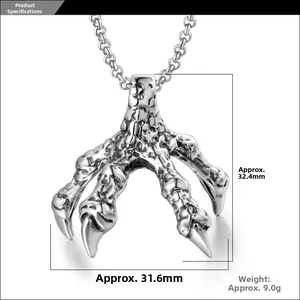 Detailed size specifications for punk style stainless steel dragon claw pendant necklace