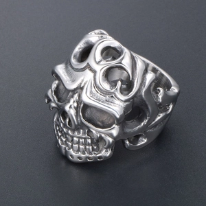 Vintage gothic skull ring for men with intricate silver punk hollow engraving design